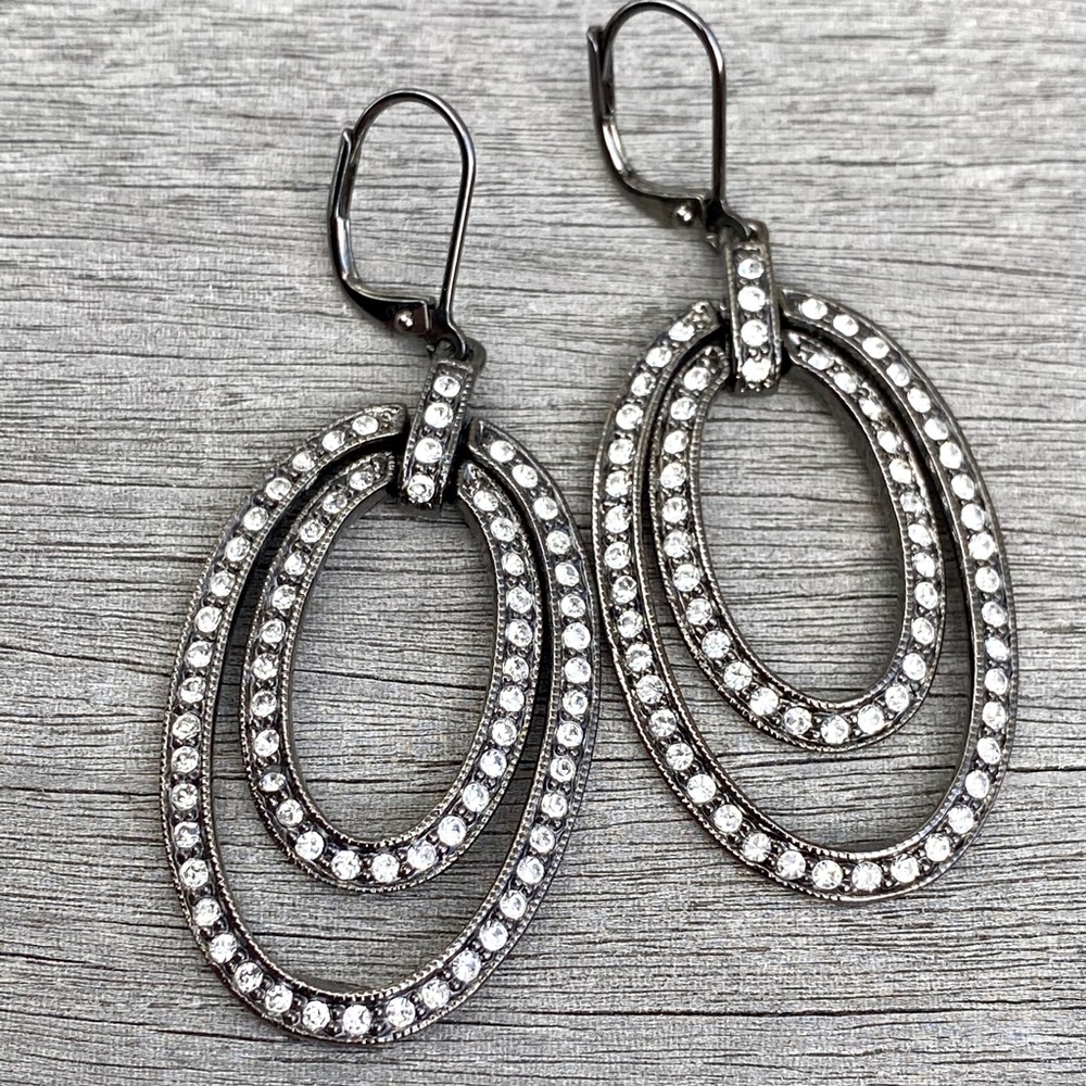 Double Oval Fashion Earrings With Pave Crystals